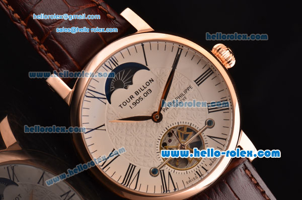 Patek Philippe Complications ST22 Automatic Rose Gold Case with Black Roman Numeral Markers and White Dial - Gold Hands - Click Image to Close